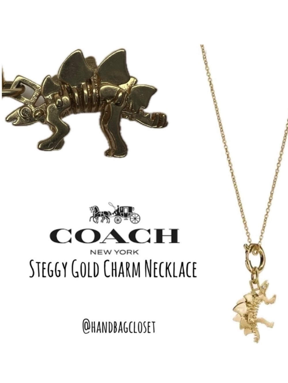 Coach Steggy Dinosaur Rexy Gold Pendant Necklace